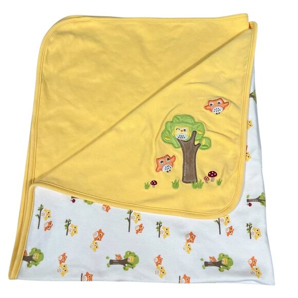 Gymboree Yellow White Forest Owl Tree Baby Swaddle Cotton Blanket - Picture 5 of 12